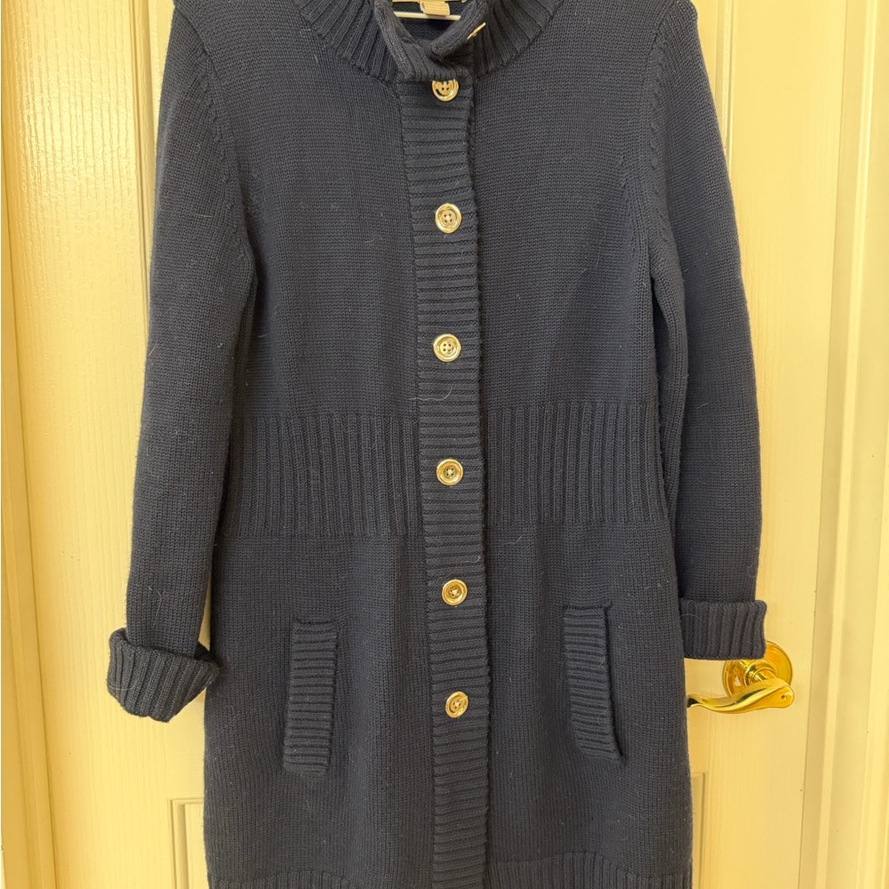 Banana Republic Navy Button-Front Long Cardigan with Gold Buttons